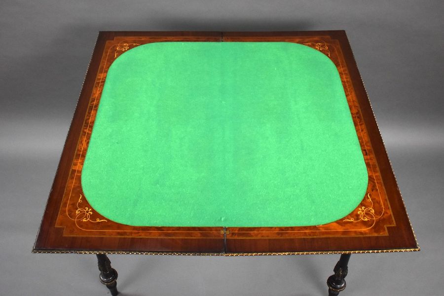 Antique Victorian Burr Walnut Inlaid Card Table