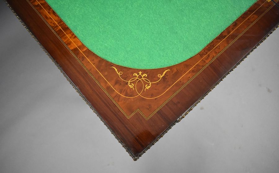 Antique Victorian Burr Walnut Inlaid Card Table