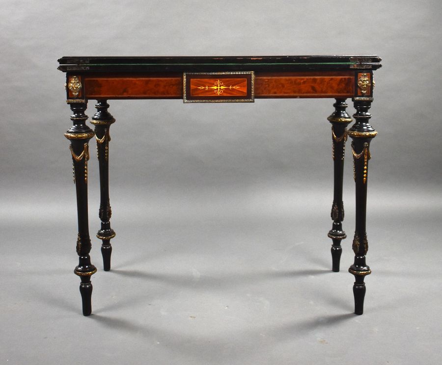 Antique Victorian Burr Walnut Inlaid Card Table