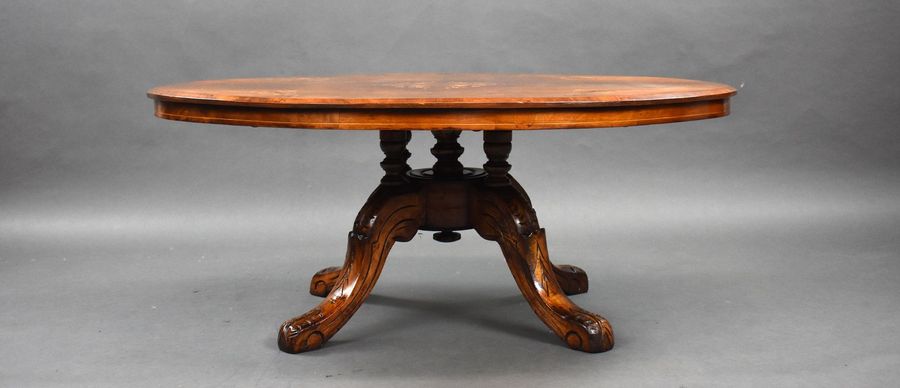 Antique Victorian Inlaid Walnut Oval Coffee Table