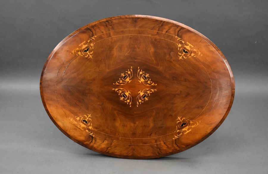 Antique Victorian Inlaid Walnut Oval Coffee Table