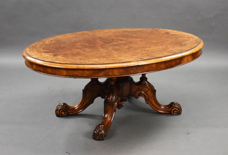 Victorian Burr Walnut Inlaid Oval Coffee Table
