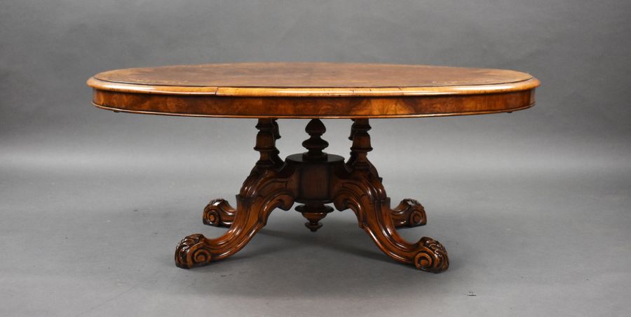 Antique Victorian Burr Walnut Inlaid Oval Coffee Table