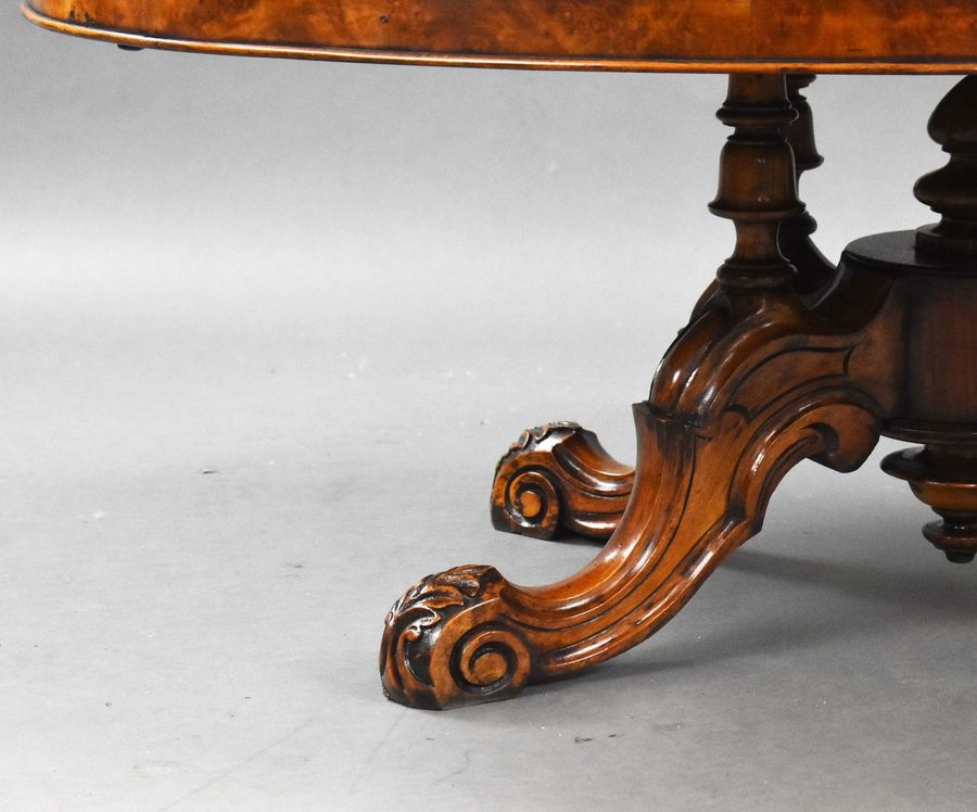 Antique Victorian Burr Walnut Inlaid Oval Coffee Table