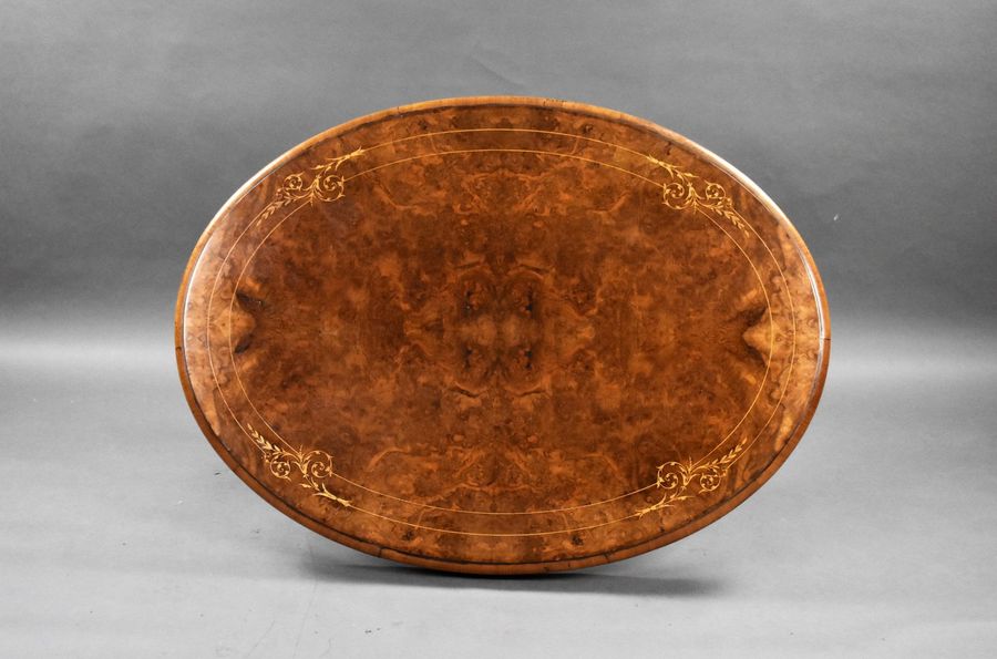 Antique Victorian Burr Walnut Inlaid Oval Coffee Table