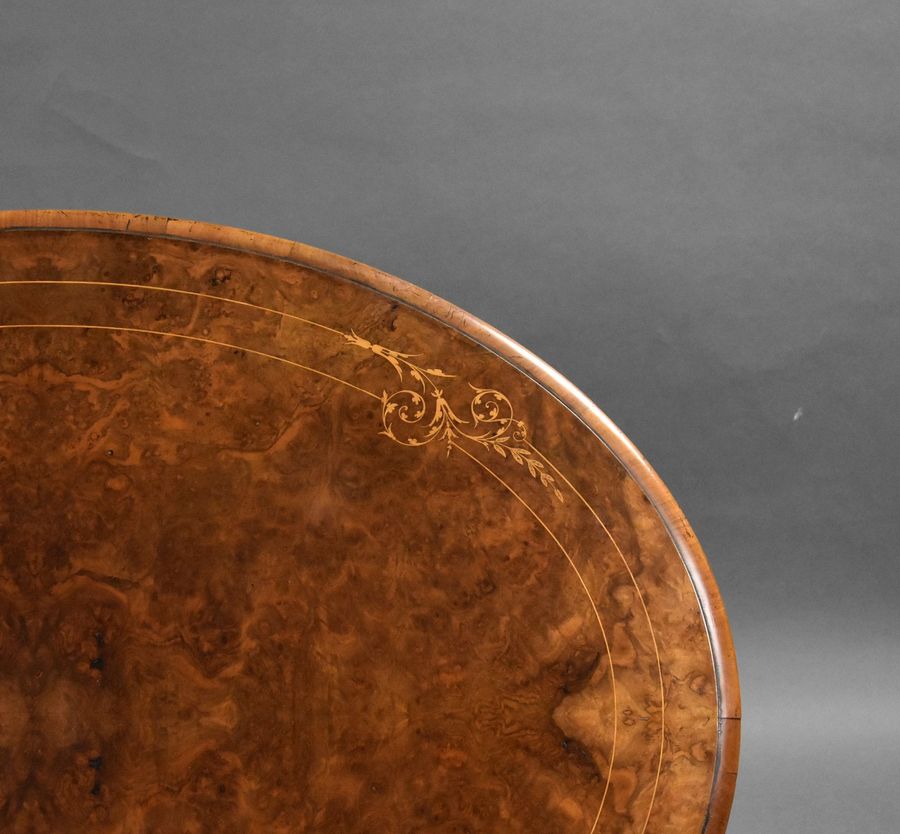 Antique Victorian Burr Walnut Inlaid Oval Coffee Table