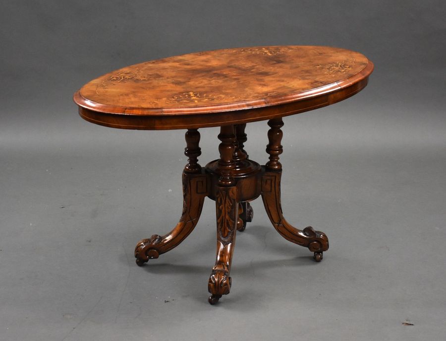 Small Victorian Walnut Inlaid Oval Coffee Table