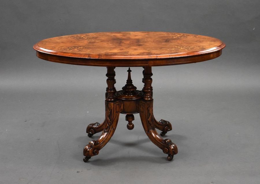 Antique Small Victorian Walnut Inlaid Oval Coffee Table