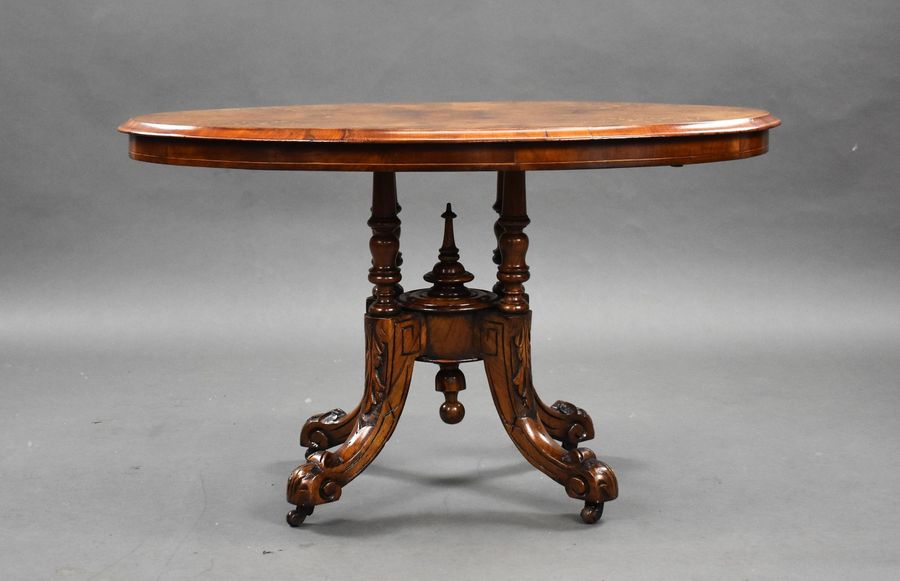 Antique Small Victorian Walnut Inlaid Oval Coffee Table