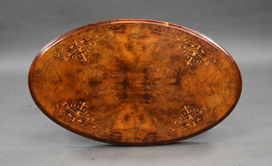 Antique Small Victorian Walnut Inlaid Oval Coffee Table