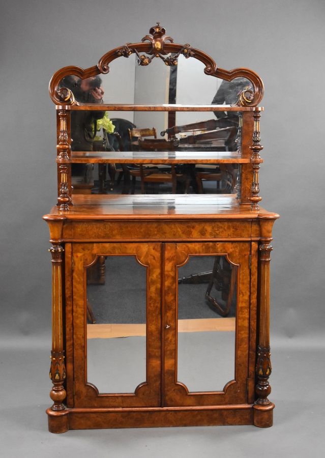 Antique Victorian Burr Walnut Chiffonier Cabinet