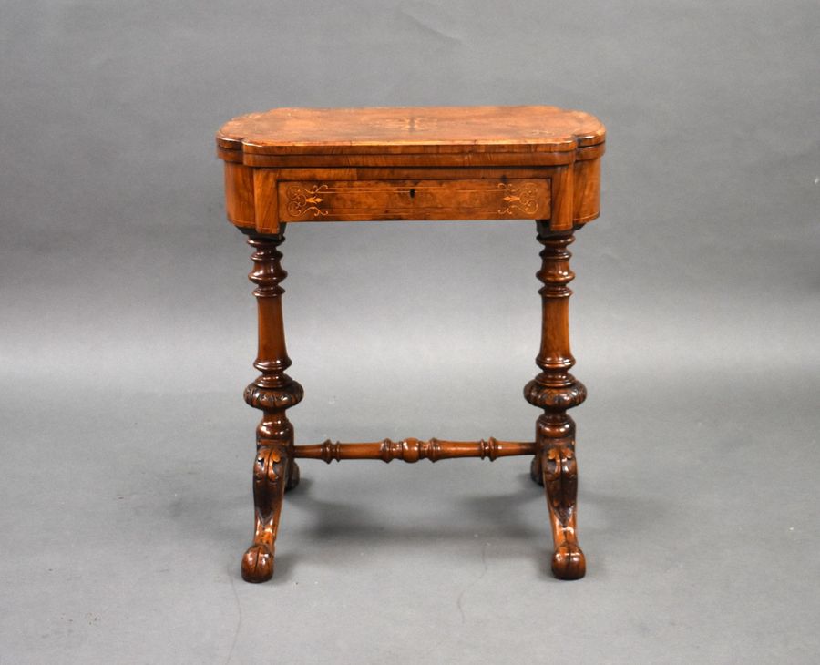 Antique Victorian Burr Walnut Inlaid Games Table