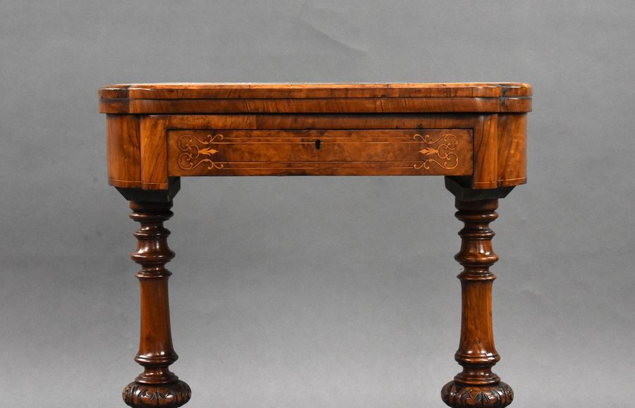 Antique Victorian Burr Walnut Inlaid Games Table