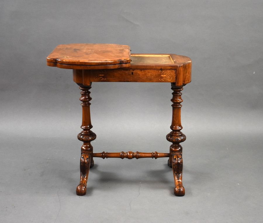 Antique Victorian Burr Walnut Inlaid Games Table