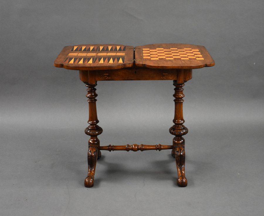 Antique Victorian Burr Walnut Inlaid Games Table