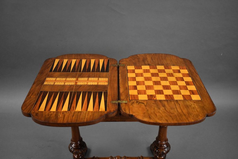 Antique Victorian Burr Walnut Inlaid Games Table