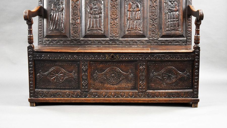 Antique 18th Century Carved Oak Settle