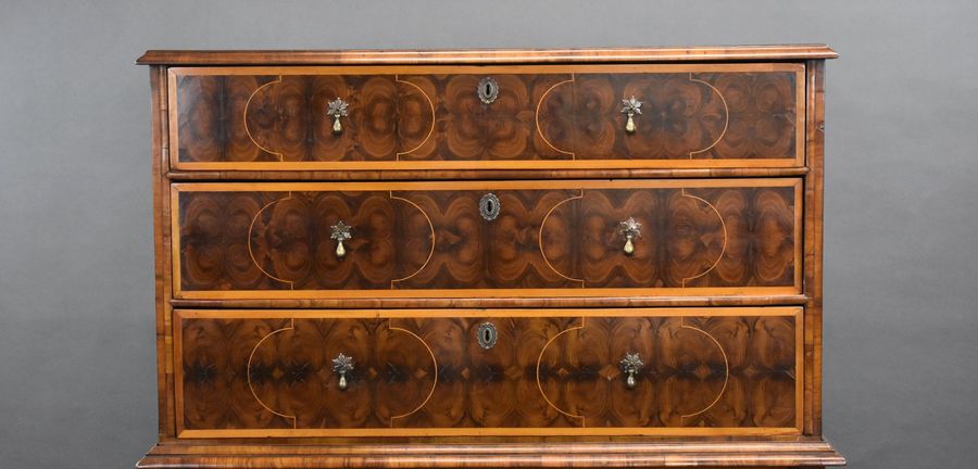 Antique William & Mary Oyster Veneer Chest on Stand