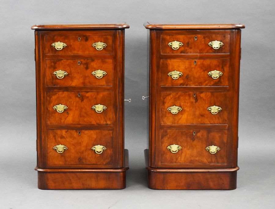 Antique Pair of Victorian Burr Walnut Bedsides