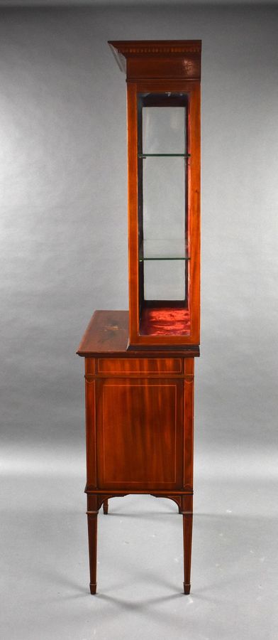 Antique Edwardian Mahogany Satinwood Hand Painted Display Cabinet