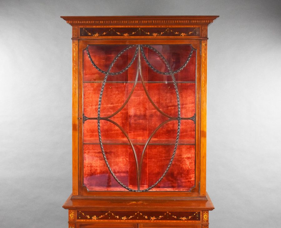 Antique Edwardian Mahogany Satinwood Hand Painted Display Cabinet