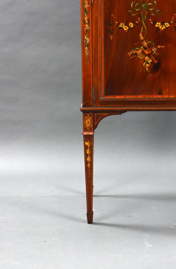 Antique Edwardian Mahogany Satinwood Hand Painted Display Cabinet