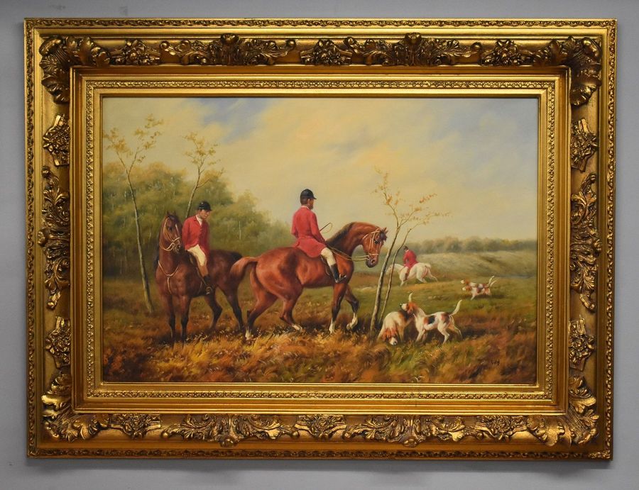 Large Huntsman and Hounds Canvas Painting By G.Roy