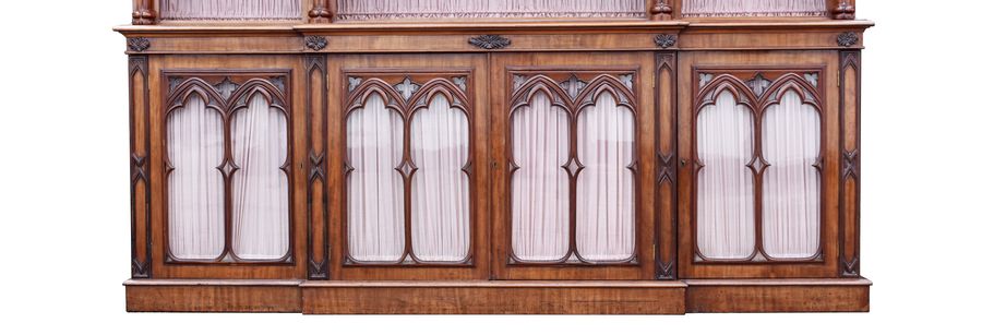 Antique Victorian Mahogany Gothic Revival Puginstic Breakfront Bookcase