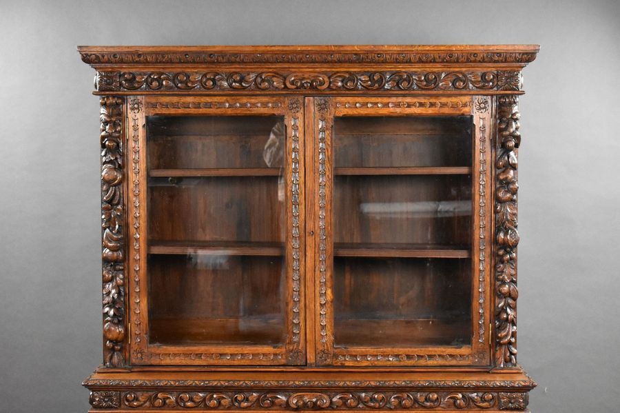 Antique 19th Century Carved Oak Bookcase