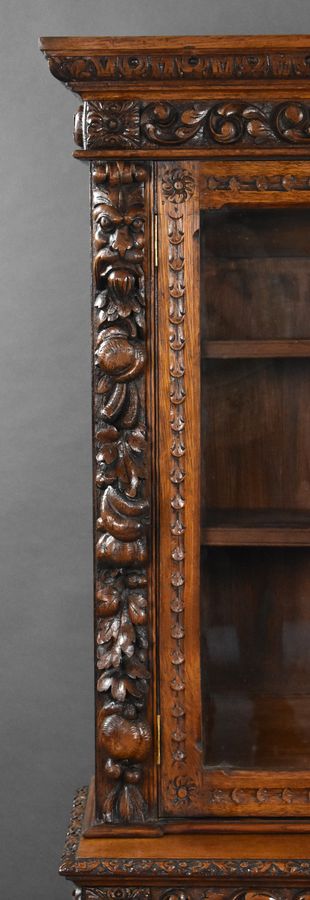 Antique 19th Century Carved Oak Bookcase