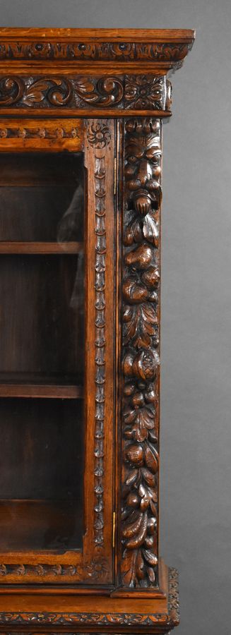 Antique 19th Century Carved Oak Bookcase