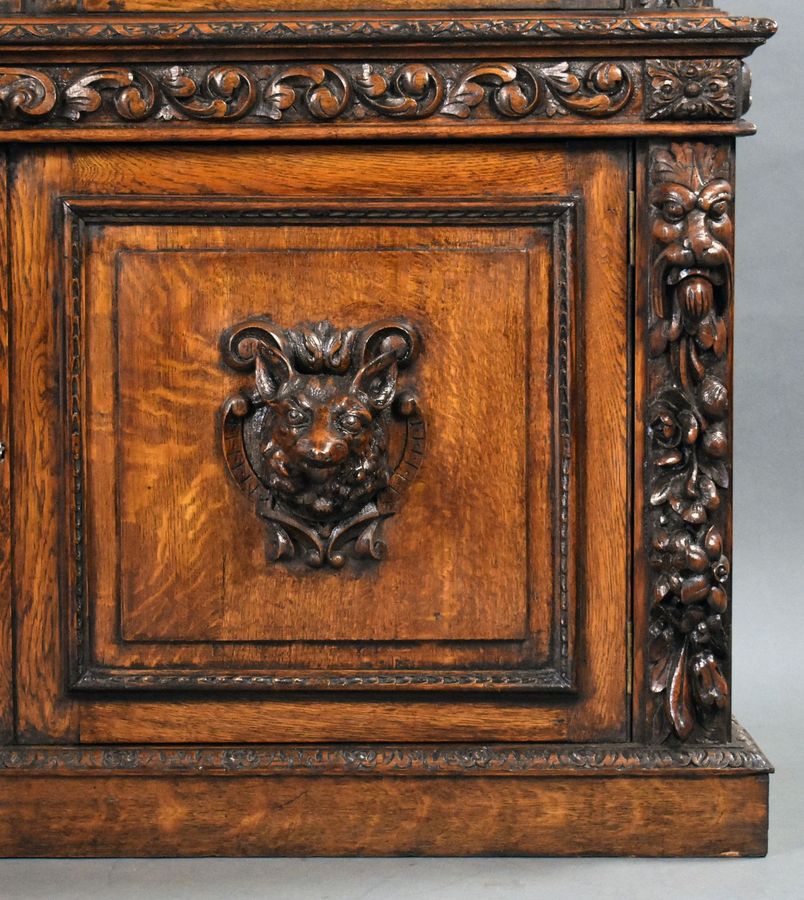 Antique 19th Century Carved Oak Bookcase