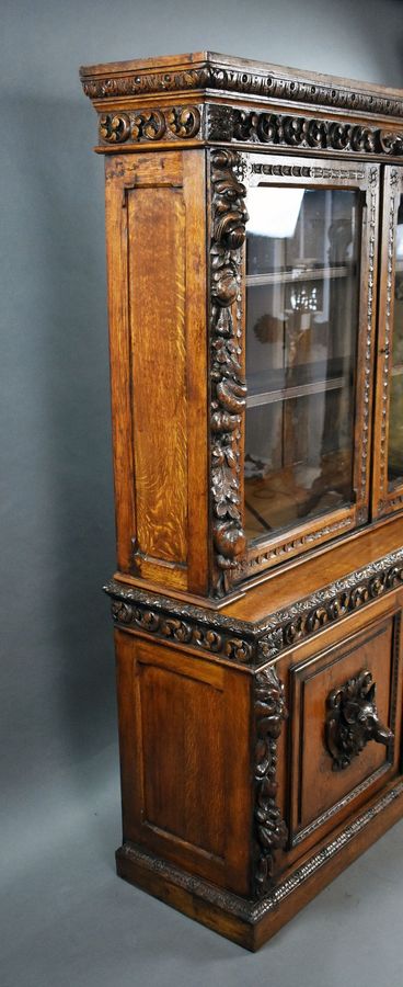 Antique 19th Century Carved Oak Bookcase