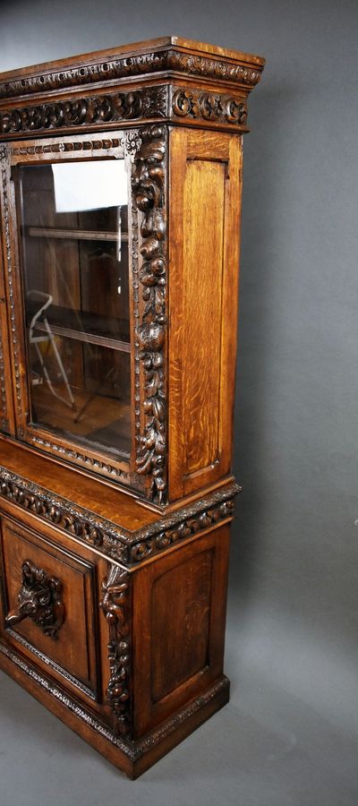 Antique 19th Century Carved Oak Bookcase