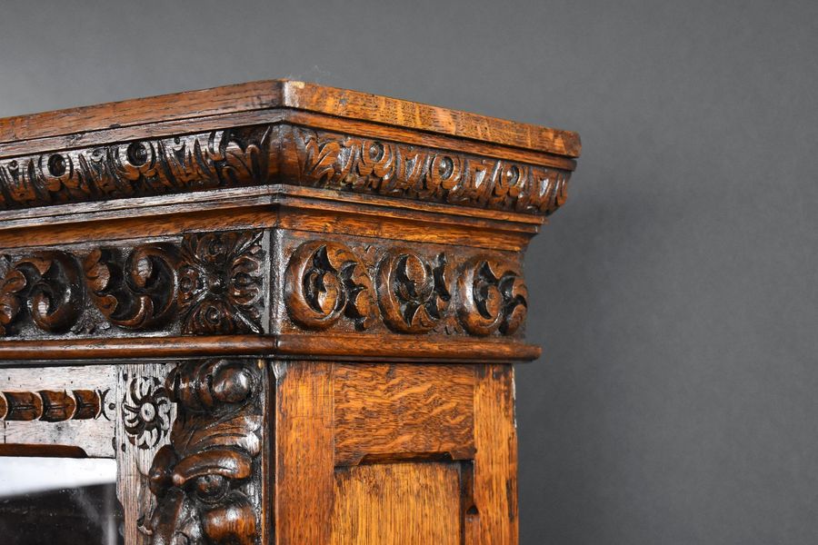 Antique 19th Century Carved Oak Bookcase