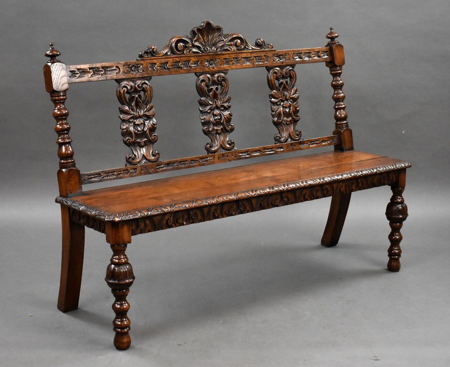 Victorian Carved Oak Hall Bench