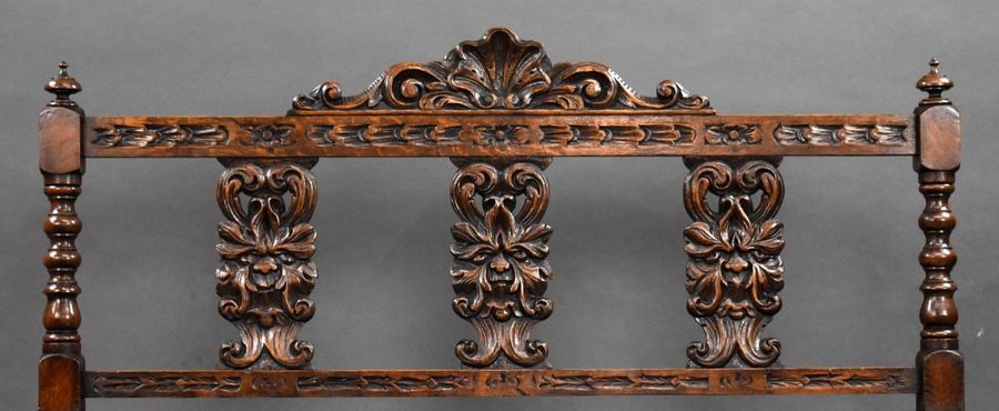 Antique Victorian Carved Oak Hall Bench