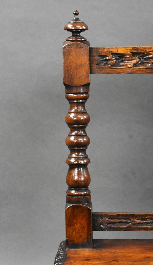 Antique Victorian Carved Oak Hall Bench