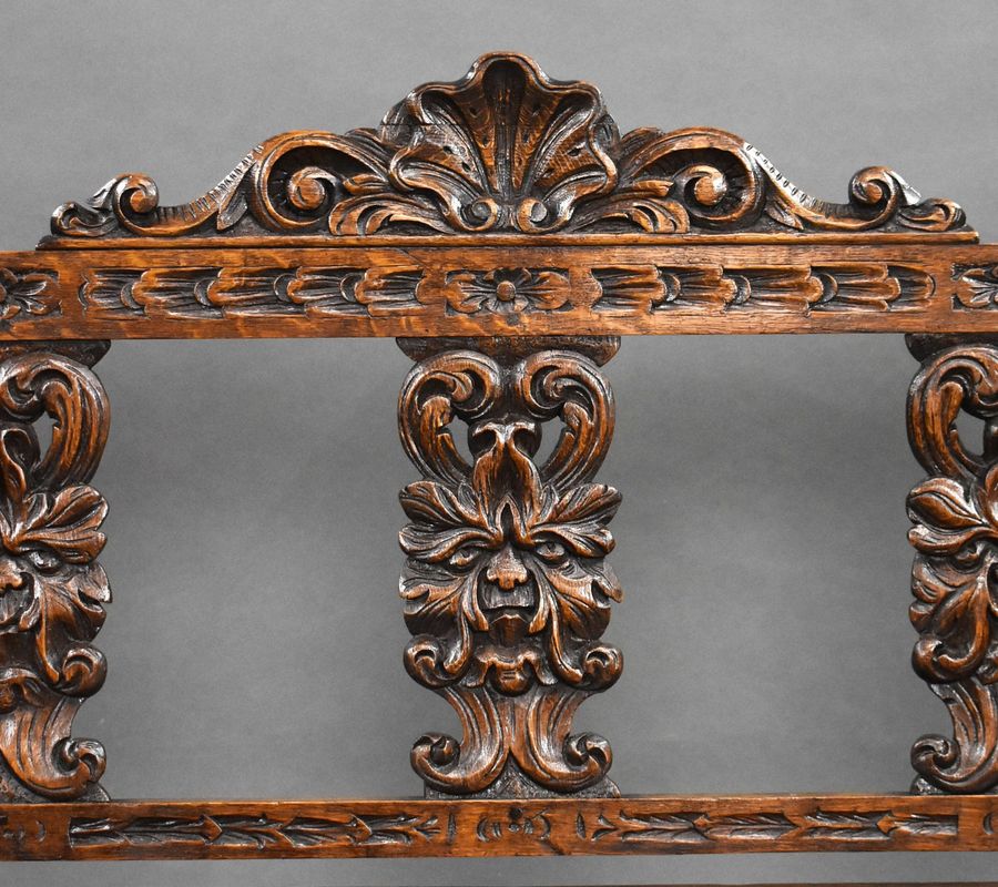 Antique Victorian Carved Oak Hall Bench