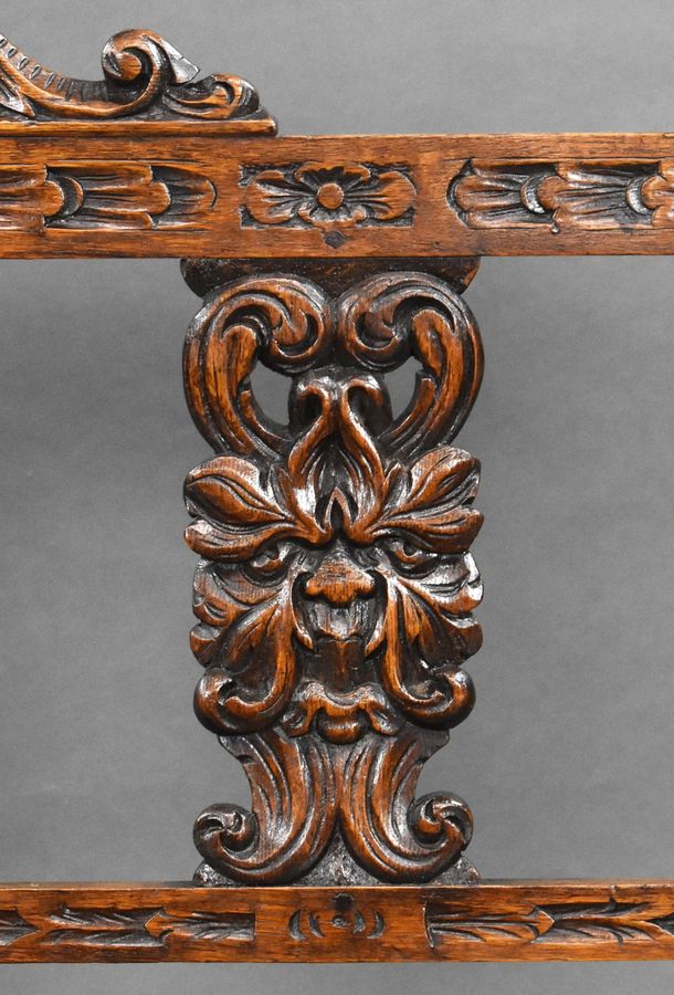 Antique Victorian Carved Oak Hall Bench