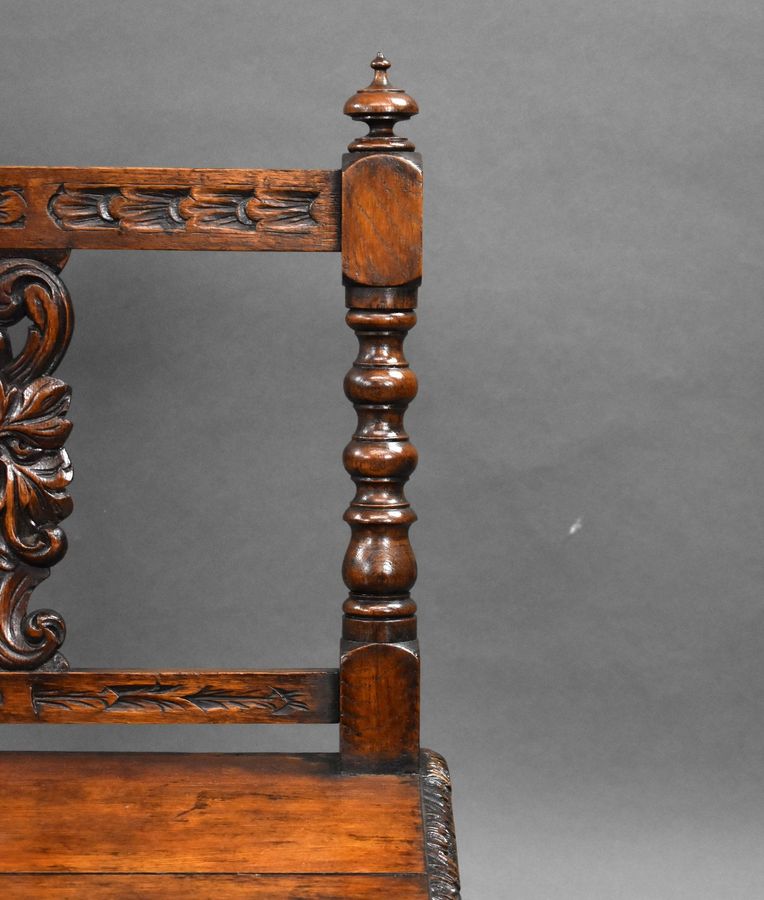 Antique Victorian Carved Oak Hall Bench