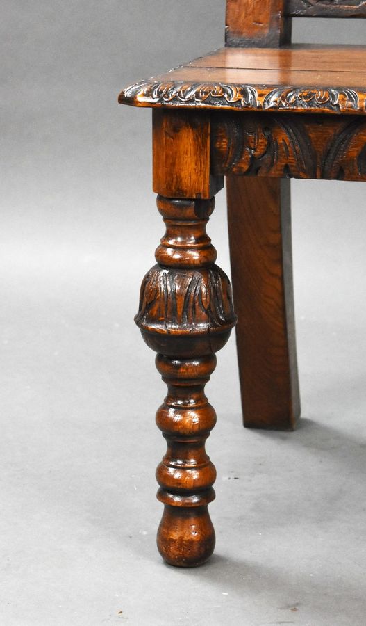 Antique Victorian Carved Oak Hall Bench