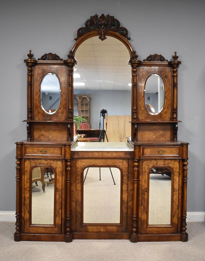 Antique Victorian Walnut Inlaid Mirror Back Sideboard