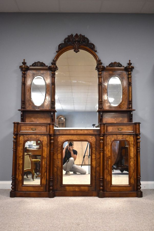 Antique Victorian Walnut Inlaid Mirror Back Sideboard