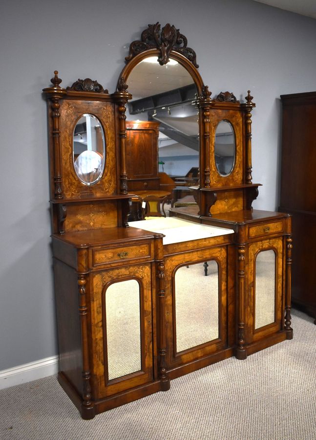 Antique Victorian Walnut Inlaid Mirror Back Sideboard