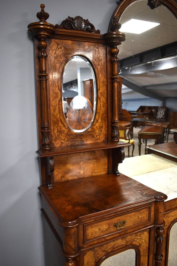 Antique Victorian Walnut Inlaid Mirror Back Sideboard