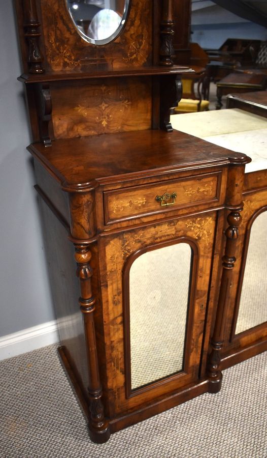 Antique Victorian Walnut Inlaid Mirror Back Sideboard