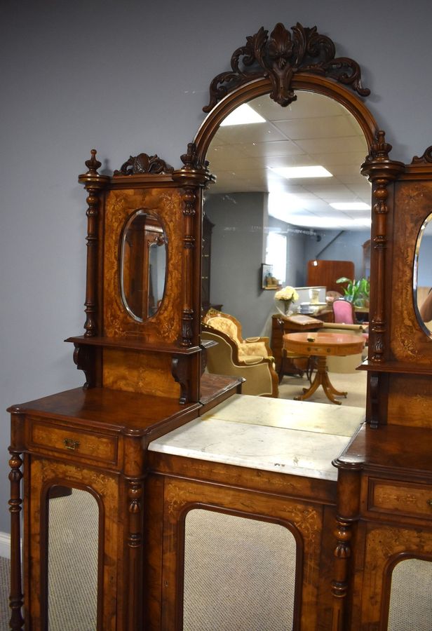 Antique Victorian Walnut Inlaid Mirror Back Sideboard