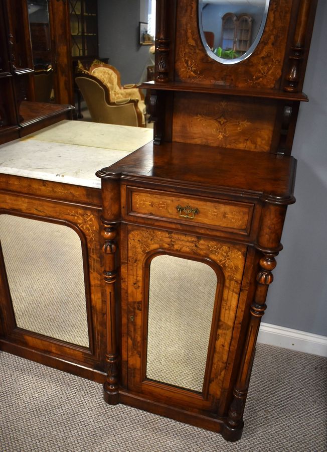 Antique Victorian Walnut Inlaid Mirror Back Sideboard