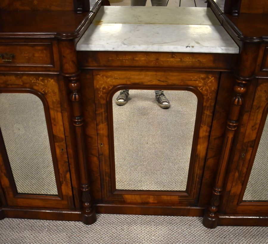 Antique Victorian Walnut Inlaid Mirror Back Sideboard